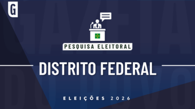 Ilustração feita pela Gazeta do Povo sobre pesquisa eleitoral nas Eleições 2026, com a bandeira do Distrito Federal e a palavra Distrito Federal.