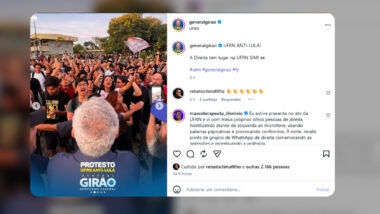Alunos de esquerda confrontaram evento programado com "recua, fascista, recua". Universidade não se pronunciou.
