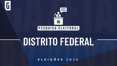 Ilustração feita pela Gazeta do Povo sobre pesquisa eleitoral nas Eleições 2026, com a bandeira do Distrito Federal.