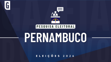 Ilustração feita pela Gazeta do Povo sobre pesquisa eleitoral nas Eleições 2026, com a bandeira de Pernambuco