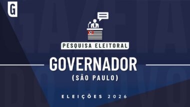Ilustração feita pela Gazeta do Povo sobre pesquisa eleitoral nas Eleições 2026, com bandeira de São Paulo e a palavra governador