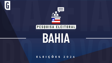 Ilustração feita pela Gazeta do Povo sobre pesquisa eleitoral nas Eleições 2026, com a bandeira da Bahia.
