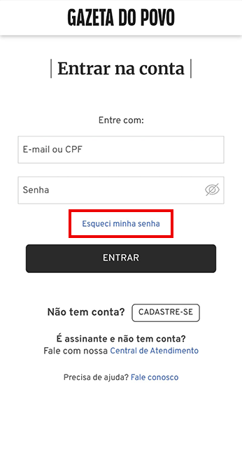 Alterar senha Passo 1