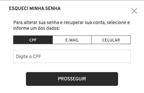 Tela sobreposta alterar senha Passo 2