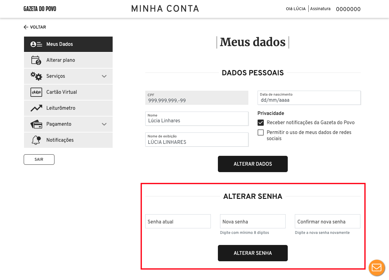 Alterar senha - Passo 3